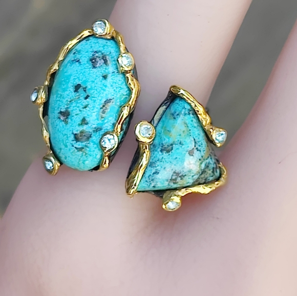 Sterling silver art ring with turquoise stones - Picture 2 of 9